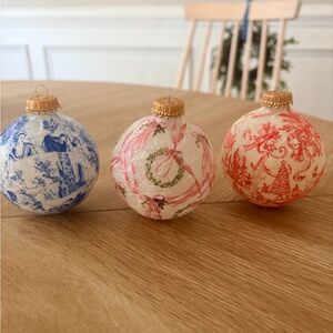 Charming Holiday Ornament Trio - handmade grand Millennial and toile ornaments